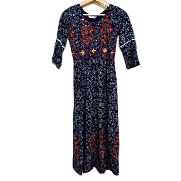 Hoorlin Blue Floral Embellished Maxi Kurti Dress - Girls XL - Picture 1 of 4